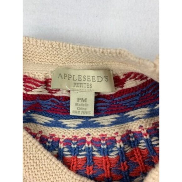 Appleseeds Petite Cable Knit Sweater PM Cream With Multicolor Fair Isle Pattern - Picture 4 of 4